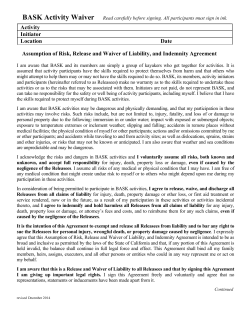 Activity Initiator Location Date Assumption of Risk, Release and