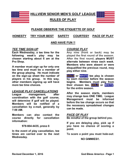 Rules of Play - Hillview Senior Men