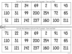 Cut out the numbers and sort into 2 groups: Even and Odd Cut out