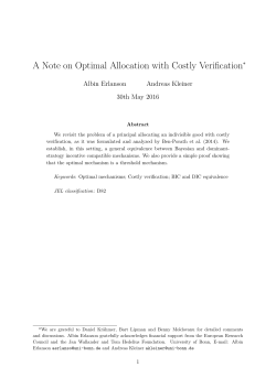 A Note on Optimal Allocation with Costly Verification