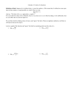 Calculus 2.2 Limits of a functions Definition of limit: Suppose f(x) is