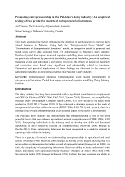 Promoting entrepreneurship in the Pakistan`s dairy industry
