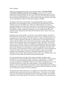 Dear Colleague, Thank you for expressing an interest in our summer