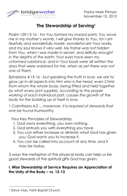 Pastor Mark Pitman November 10, 2013 The Stewardship of Serving