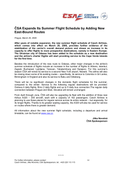 ČSA Expands Its Summer Flight Schedule by