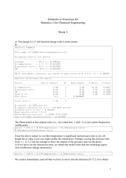 Solutions to Exercises for Statistics 2 for Chemical Engineering