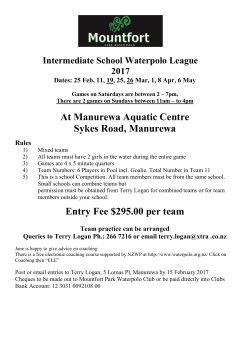 At Manurewa Aquatic Centre Sykes Road, Manurewa Entry