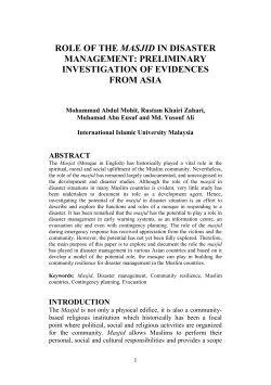 ROLE OF THE MASJID IN DISASTER MANAGEMENT