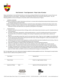 Real Colorado &ndash; Travel Agreement &ndash; Player Code of Conduct