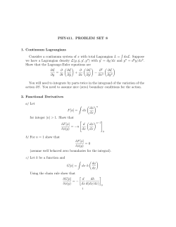 PHY411. PROBLEM SET 8 1. Continuum Lagrangians Consider a
