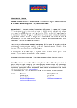 COMUNICATO STAMPA MONDO TV: Comunicazione di emissione