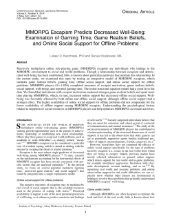 MMORPG Escapism Predicts Decreased Well