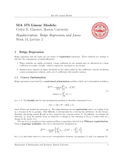 Ridge Regression and Lasso Week 14, Lecture 2