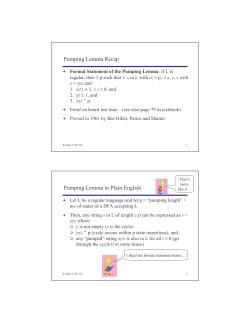 Pumping Lemma Recap Pumping Lemma in Plain English