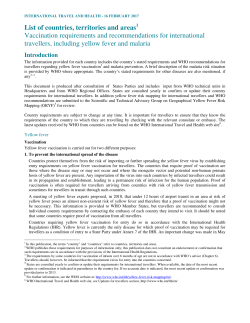List of countries, territories and areas1 Vaccination requirements