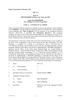 Final Terms dated 21 February 2011 TDC A/S Issue of