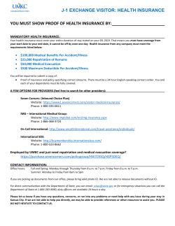 J-1 EXCHANGE VISITOR: HEALTH INSURANCE YOU MUST