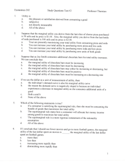 Economics 202 Study Questions Test #2 Professor Thornton 1