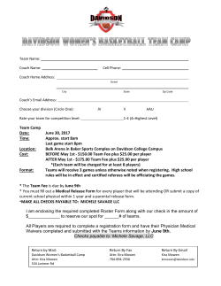 Team Camp Date: June 30, 2017 Time: Approx. start 8am Last game
