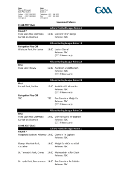 Upcoming Fixtures 01.04.2017 (Sat) Allianz Football League