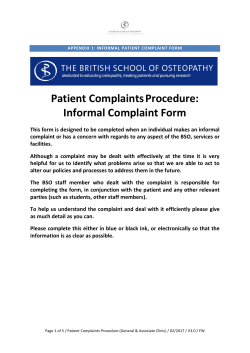 Informal Patient Complaint Form