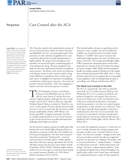 Cost Control after the ACA