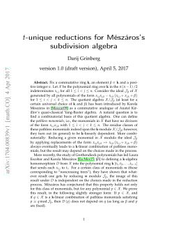 t-unique reductions for M&eacute;sz&aacute;ros`s subdivision algebra