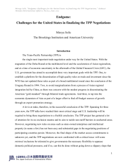Endgame: Challenges for the United States in finalizing the TPP
