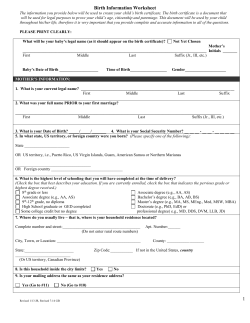 Birth Information Worksheet