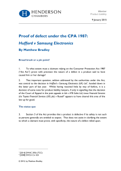 Proof of defect under the CPA 1987: Hufford v Samsung Electronics