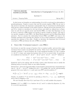 Lecture 5 1 Next-Bit Unpredictability and PRG`s