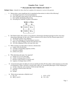 Genetics Test &ndash; Level ** PLEASE DO NOT WRITE