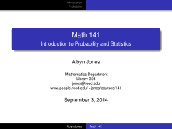 Math 141 - Introduction to Probability and Statistics
