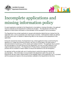 Incomplete applications and missing information policy