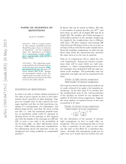 Alan M. Turing: Paper on Statistics of Repetitions