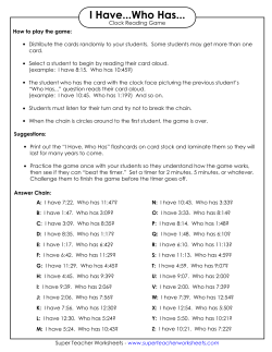 I Have...Who Has... I Hav I Hav