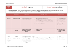 Handball - Beginner Lesson Topic: Game Sense