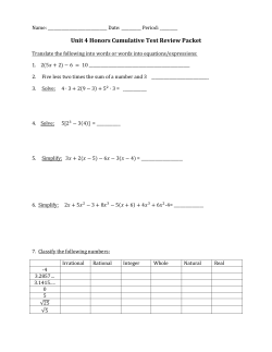 Name: Date: ______ Period: ______ Unit 4 Honors Cumulative Test
