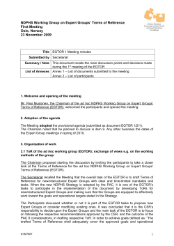 First meeting of the NDPHS Strategy Working Group