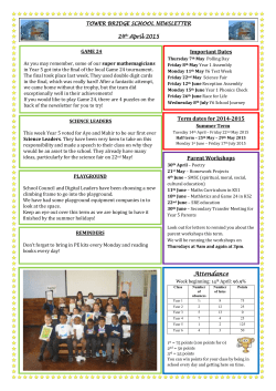 Newsletter 24th April 2015