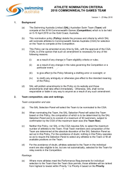 athlete nomination criteria 2018 commonwealth games team