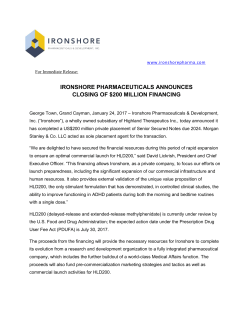 ironshore pharmaceuticals announces closing of $200 million