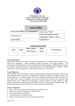 Course Syllabus Course Title: Theory of Computation