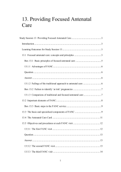 Study Session 13 Providing Focused Antenatal Care