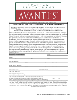 Application for Employment - Avanti`s Italian Restaurant