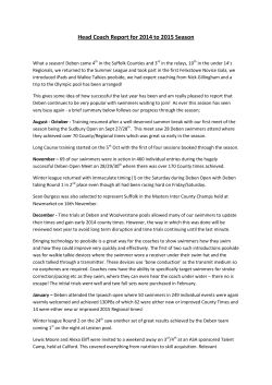 Head Coach Report for 2014 to 2015 Season