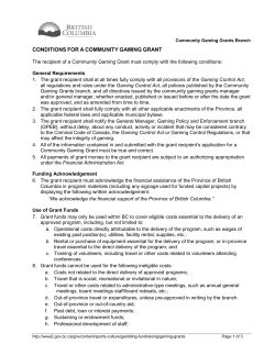 Conditions for a Community Gaming Grant