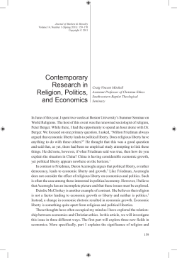 Contemporary Research in Religion, Politics, and Economics
