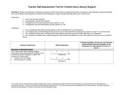 Instructional Best Practices and Literacy Self-Assessment