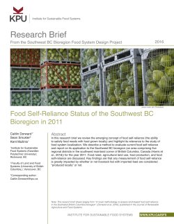 Food Self-Reliance Status of the Southwest BC Bioregion in 2011